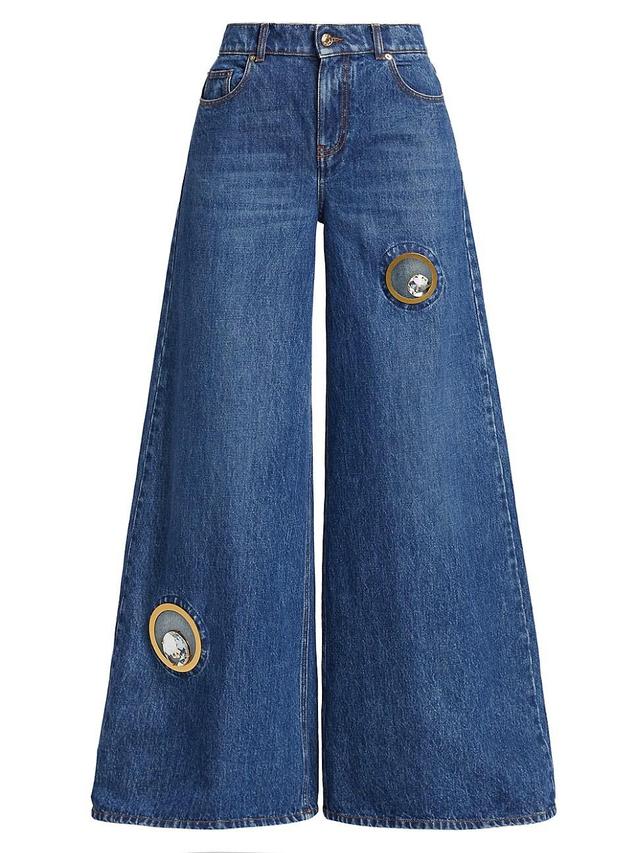 Womens Crystal-Embellished Wide-Leg Jeans Product Image