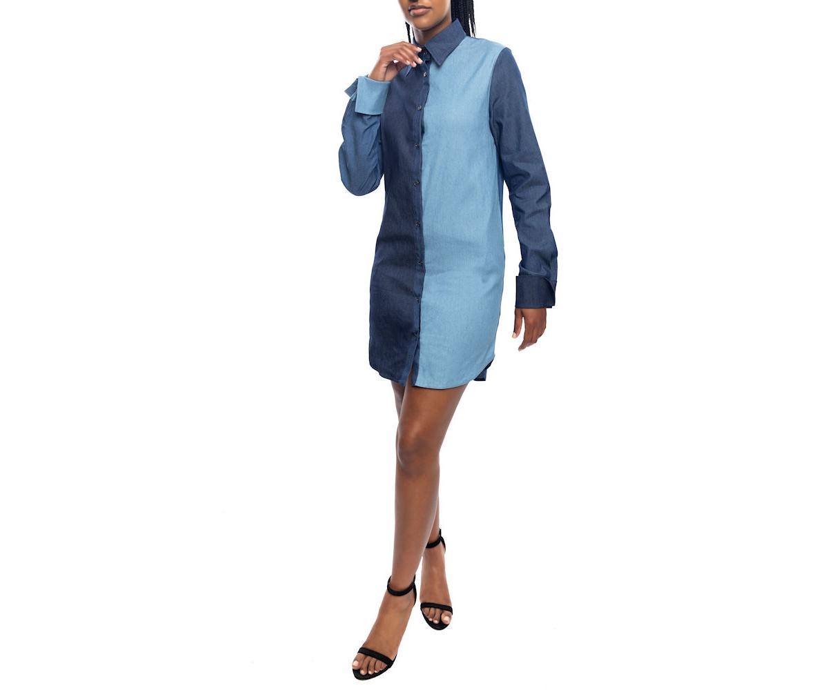 Dai Moda Womens David Denim Colorblock Shirt Dress Product Image