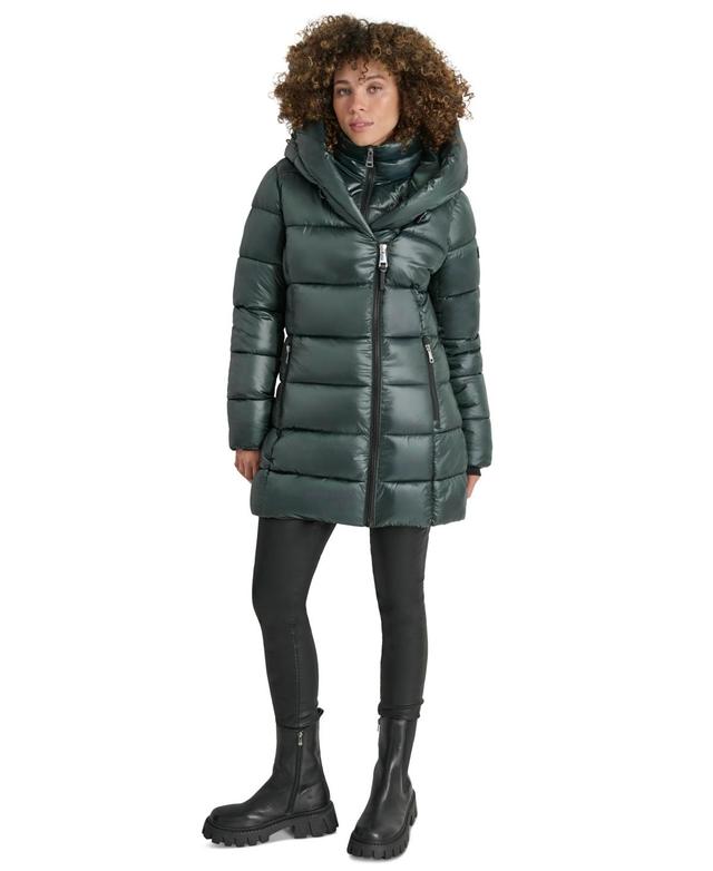 Dkny Womens Bibbed Shawl-Collar Packable Shine Puffer Coat Product Image