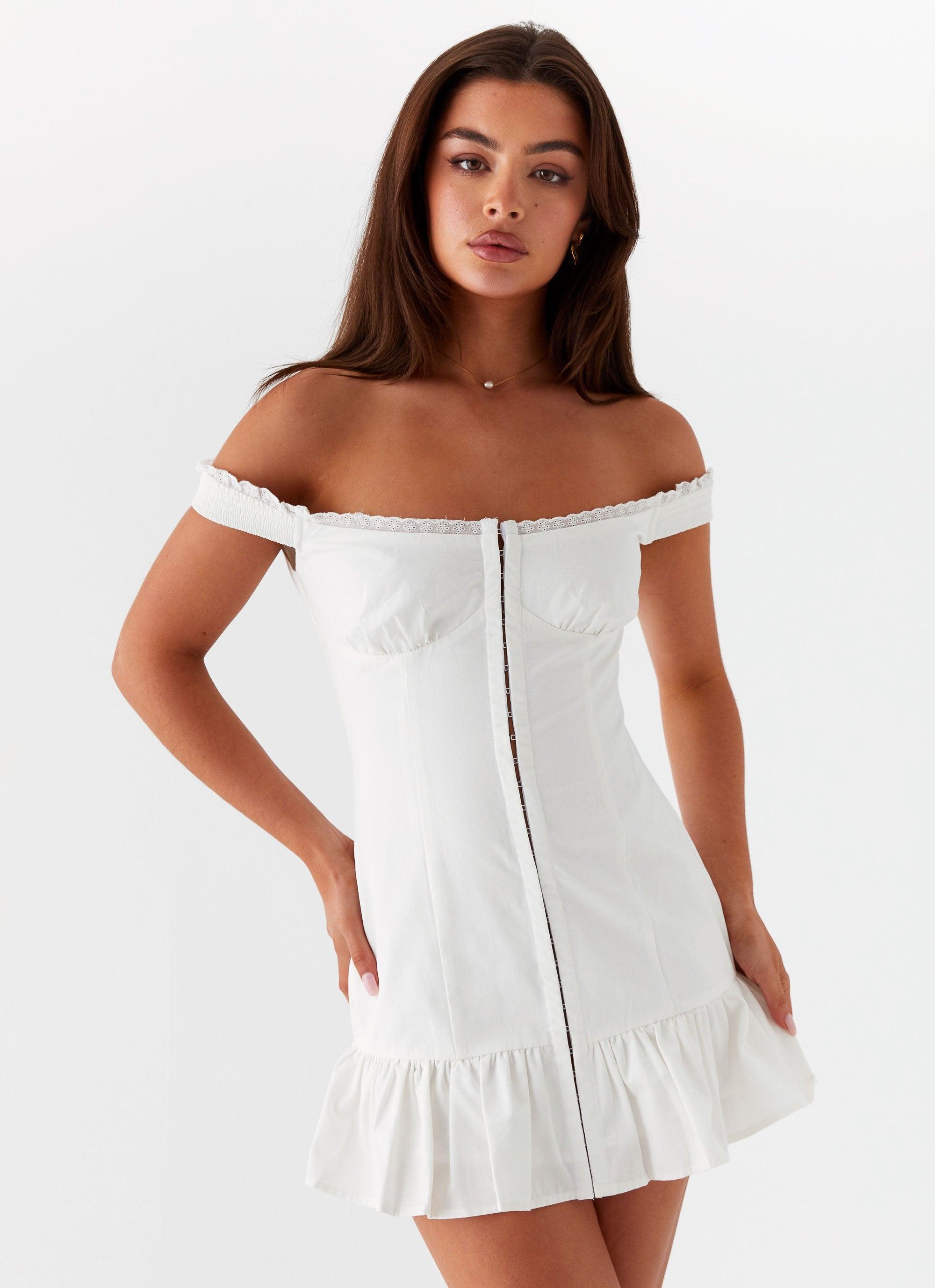 Odessa Frill Mini Dress - White Product Image