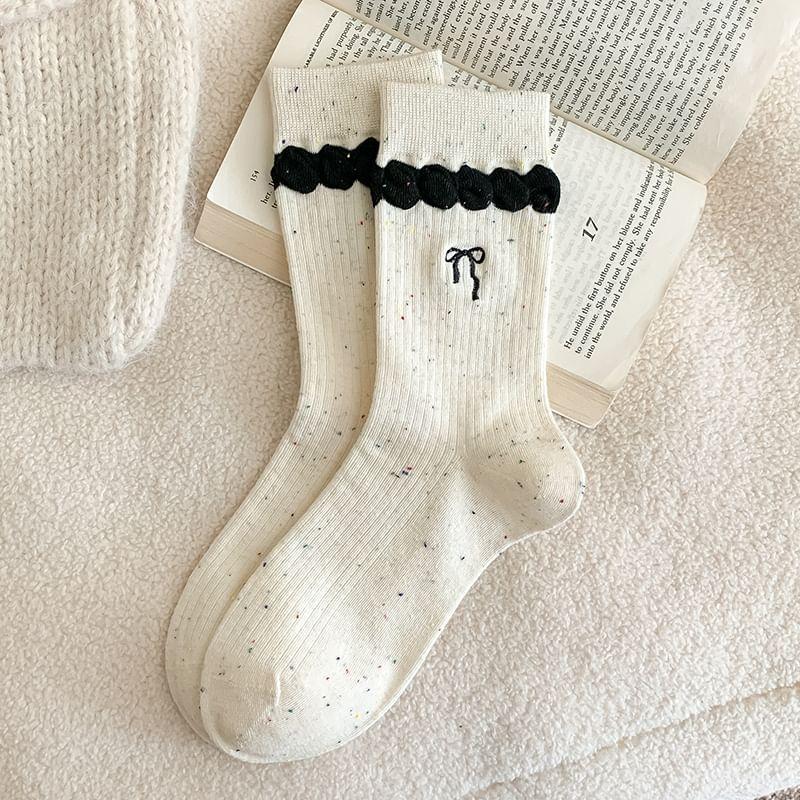 Bow Embroidered Ribbed Socks / Set Product Image