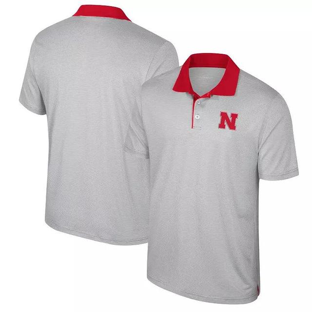 Mens Colosseum Gray Nebraska Huskers Big & Tall Tuck Striped Polo Product Image