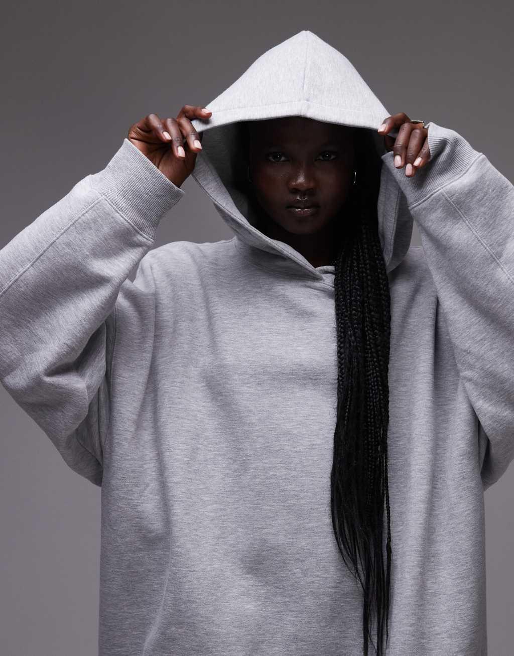 Topshop premium oversized hoodie in gray heather - part of a set Product Image