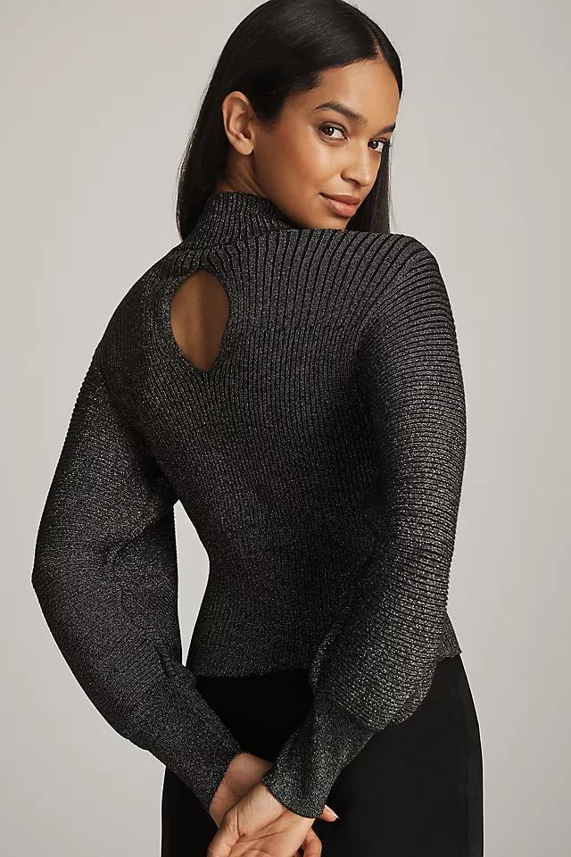 Kachel Balloon-Sleeve Mock-Neck Shine Sweater Product Image