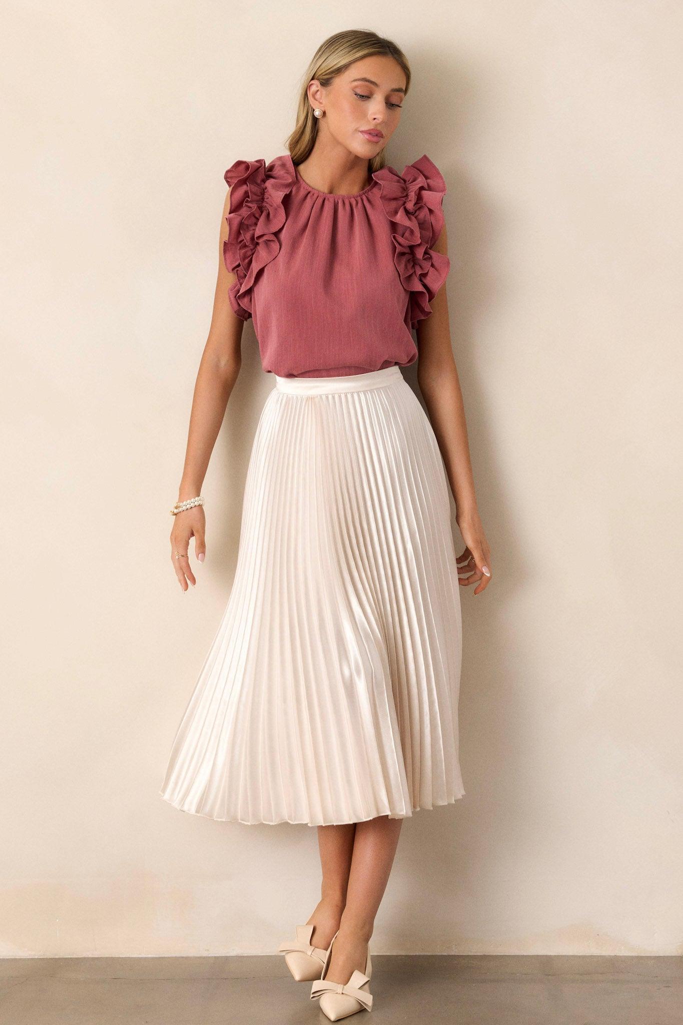 Urban Elegance Ivory Pleated Midi Skirt product image