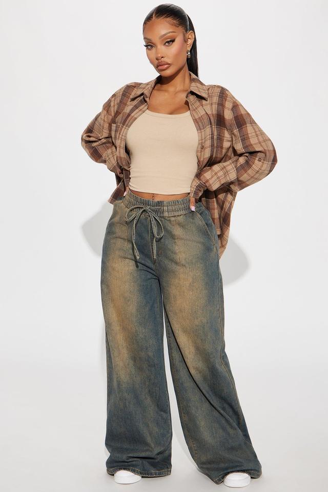 Catch Flights Not Feelings Elastic Waistband Baggy Jeans - Vintage Wash Product Image