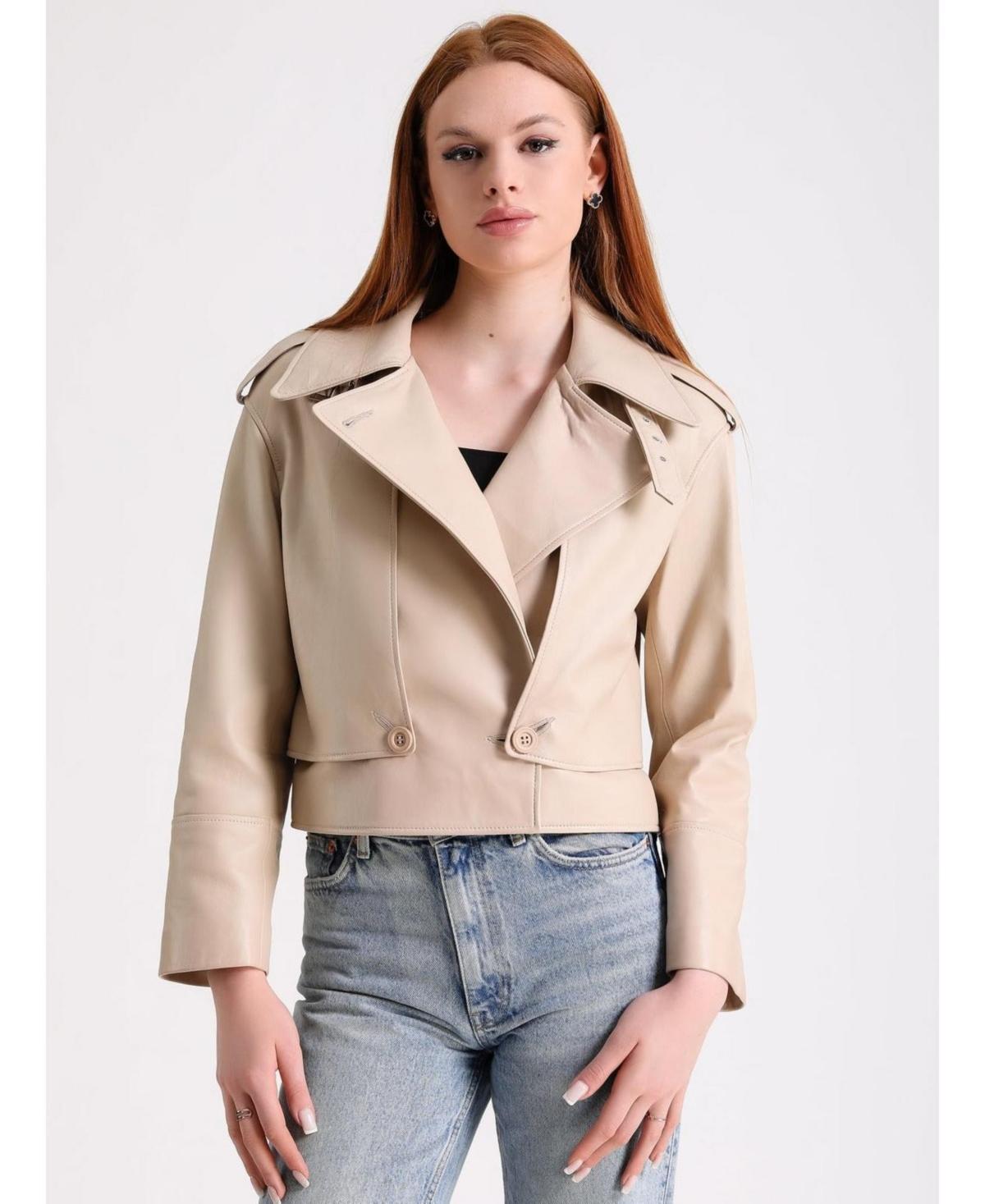 Furniq Uk Womens Leather Jacket Beige product image