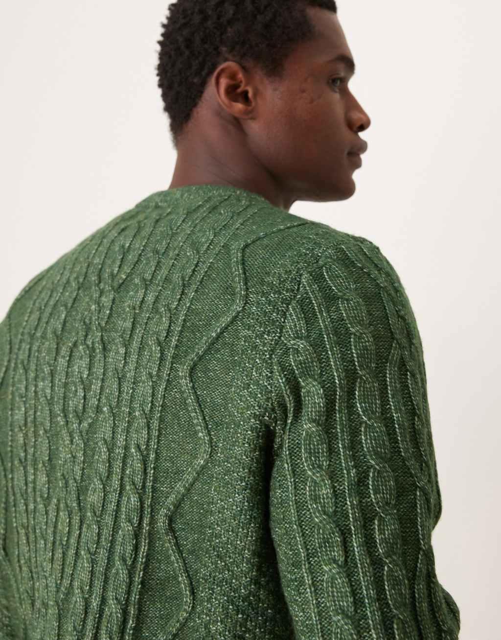 ASOS DESIGN heavyweight cable knit crew neck sweater in dark green Product Image