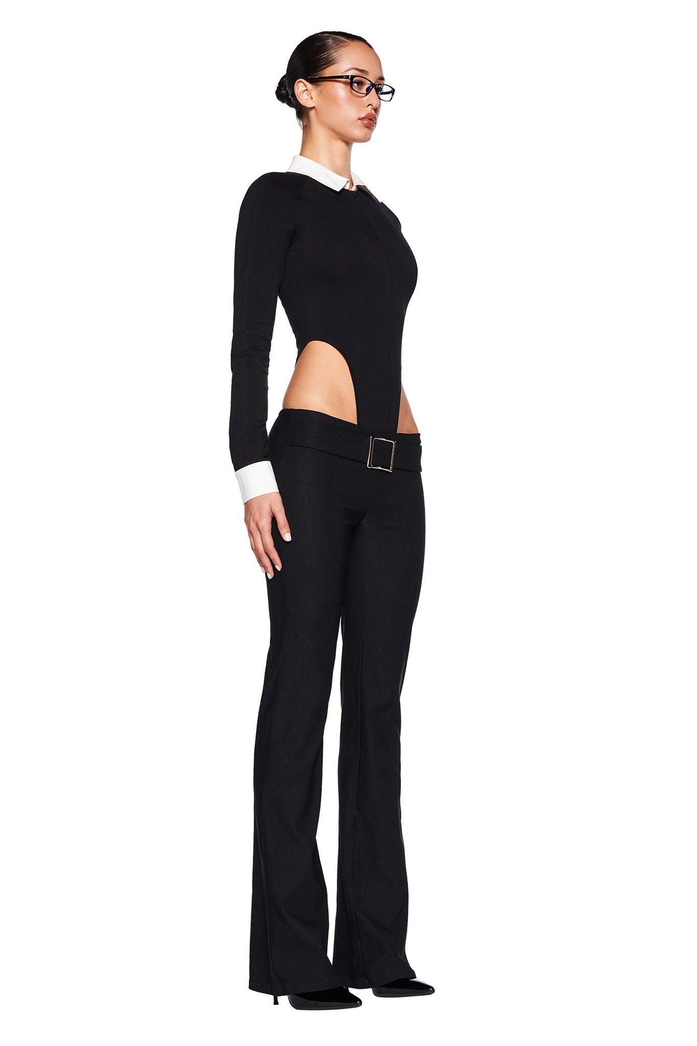 TARA TUXEDO BODYSUIT - BLACK Product Image