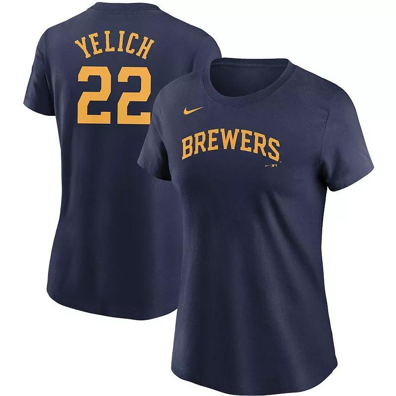 Womens Nike Christian Yelich Milwaukee Brewers Name & Number T-Shirt Blue Product Image