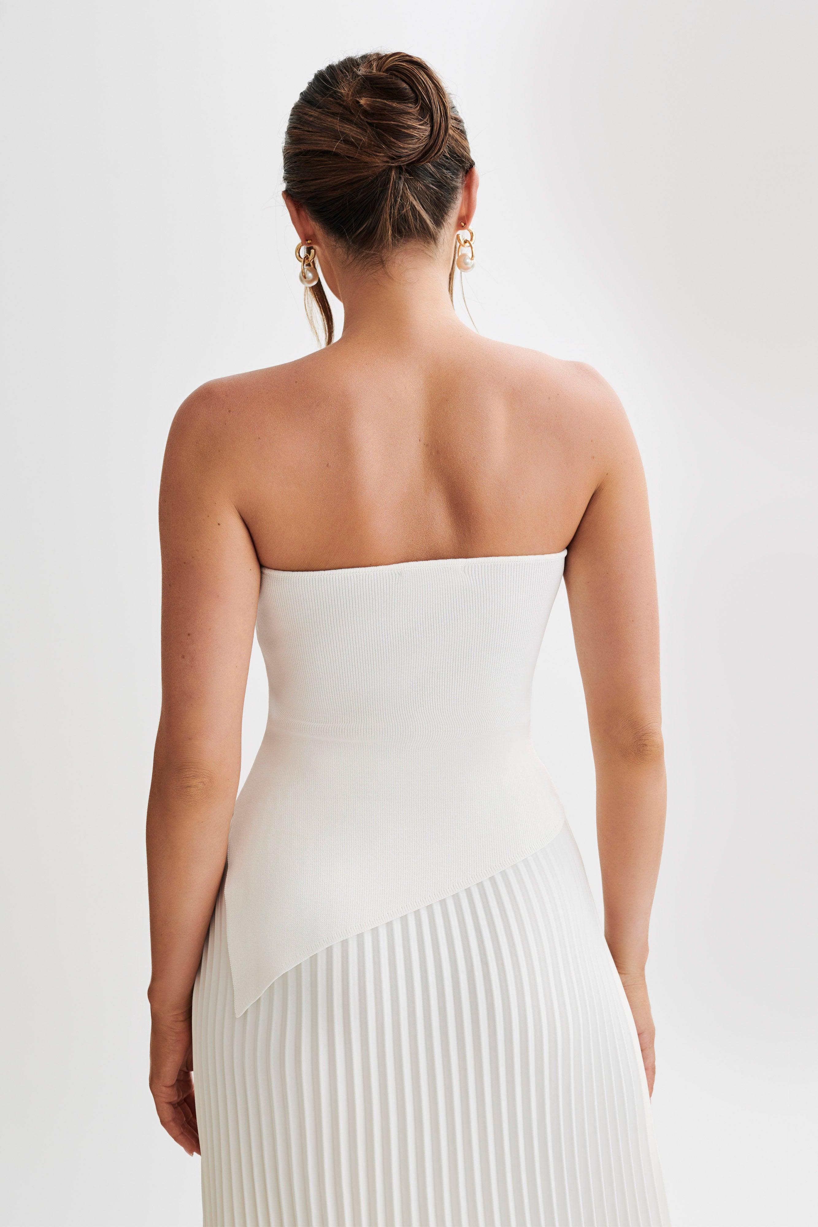 Sidney Asymmetrical Strapless Knit Top - White Product Image