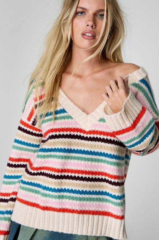 Multi Striped V-Neck Sweater Product Image