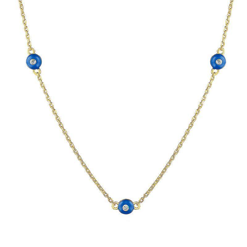 14k Gold Over Silver White Topaz & Blue Enamel Station Necklace, Womens, Gold Tone Product Image