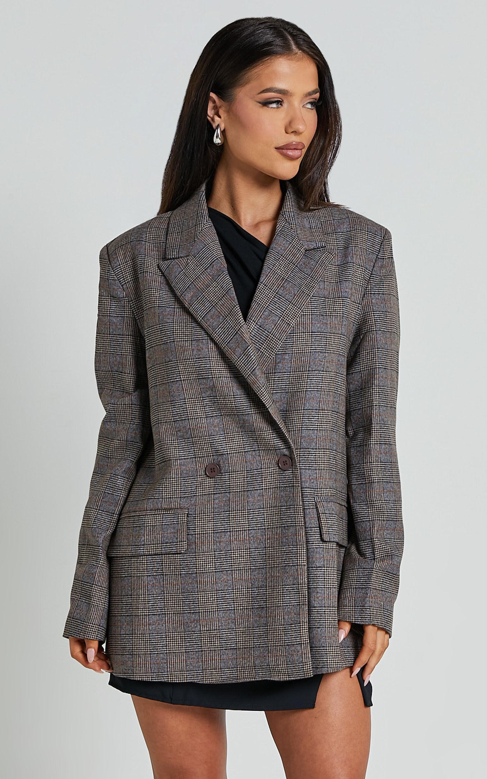 Danie Blazer - Oversized Double Breasted Blazer in Brown Check Product Image