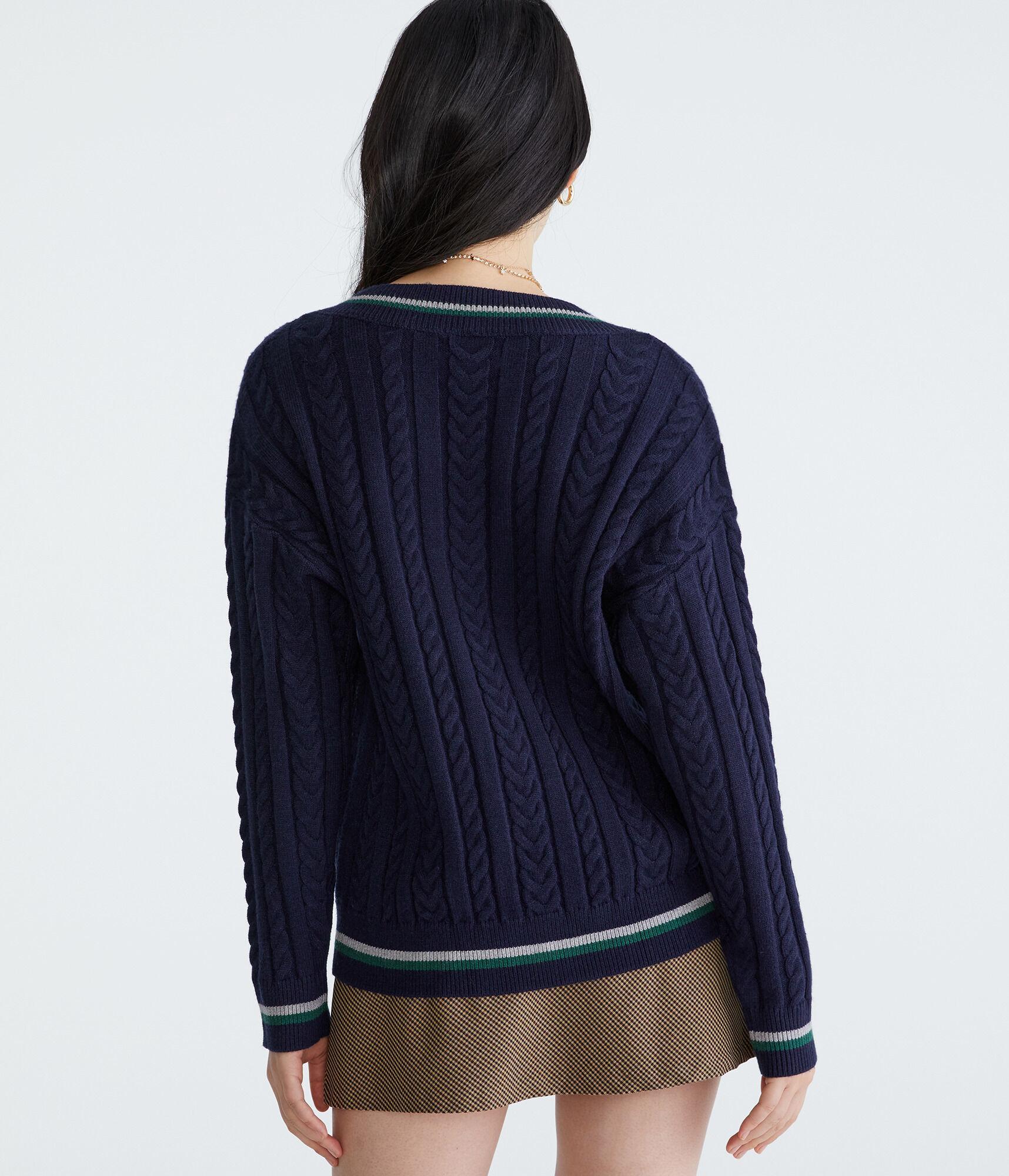 City Oversized Cable V-Neck Sweater Product Image