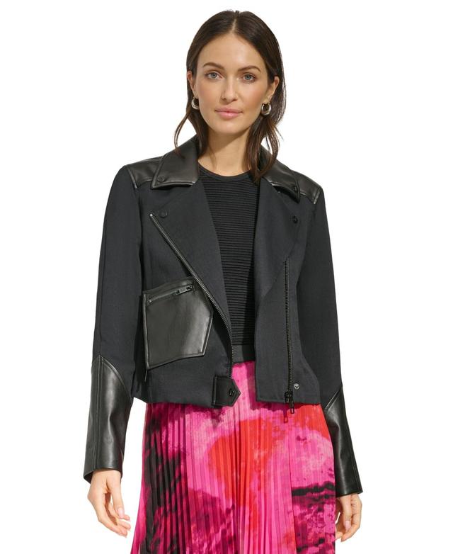 Dkny Womens Faux-Leather-Accent Moto Jacket Product Image