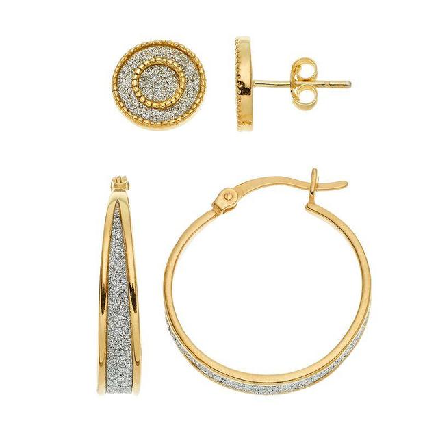 18k Gold Over Silver Stud & Hoop Earring Set, Womens, Yellow Product Image