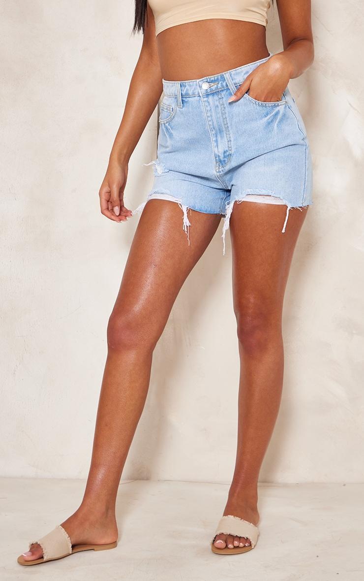 Tall Light Blue Wash Distressed Denim Shorts Product Image