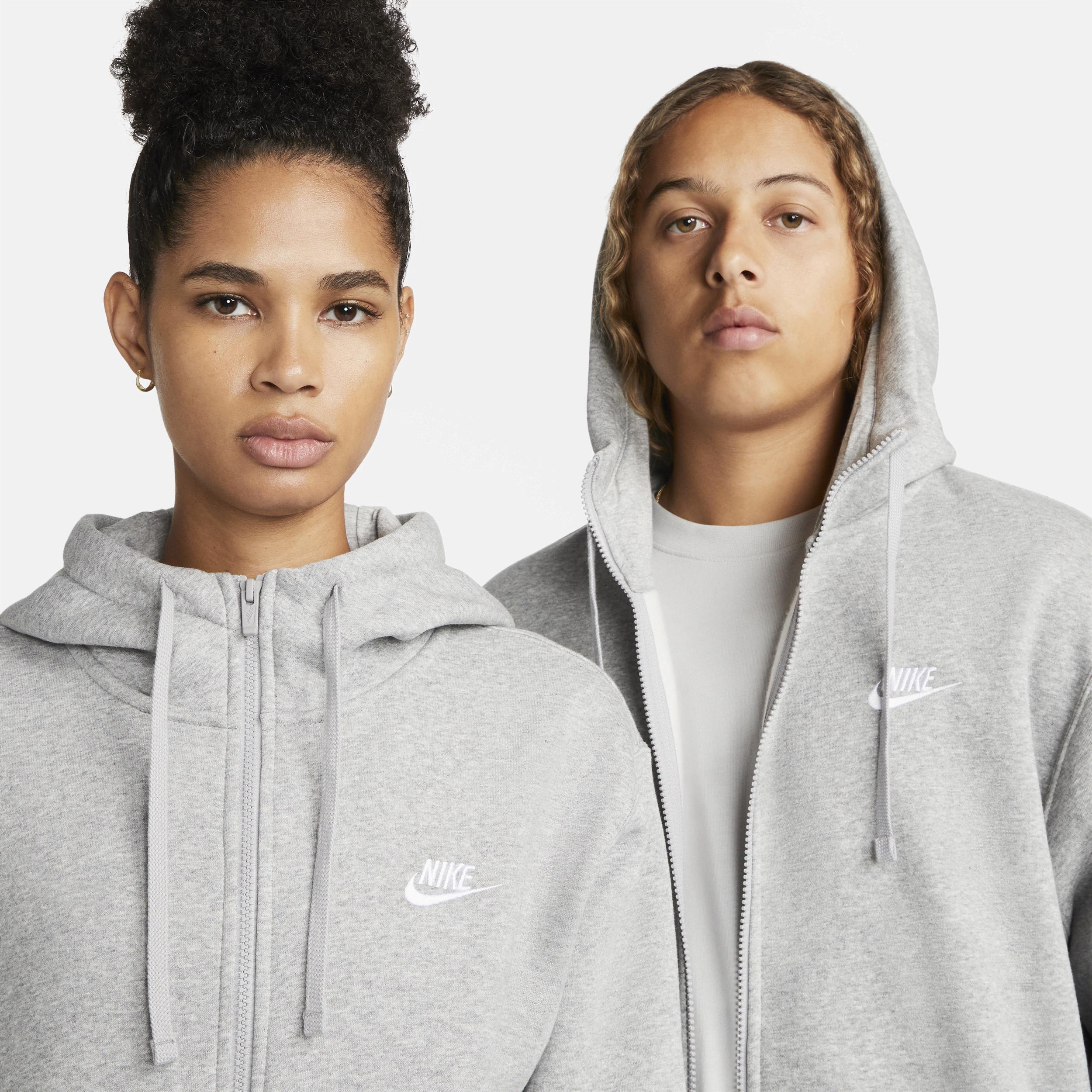 Nike Mens Nike Club Full-Zip Hoodie - Mens White/Dark Grey Heather Product Image