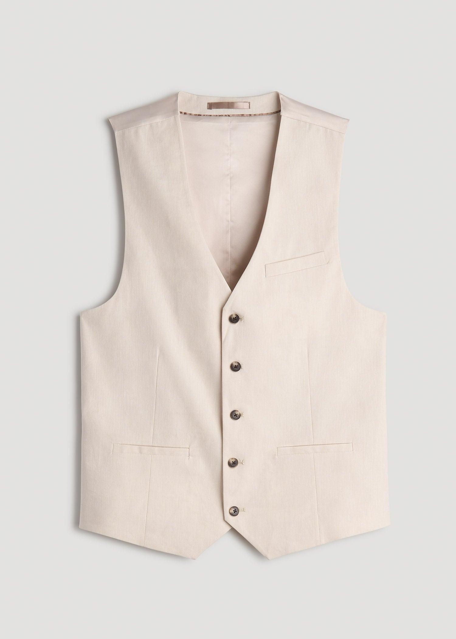 Stretch Linen Suit Vest for Tall Men in Light Beige Linen Male Product Image