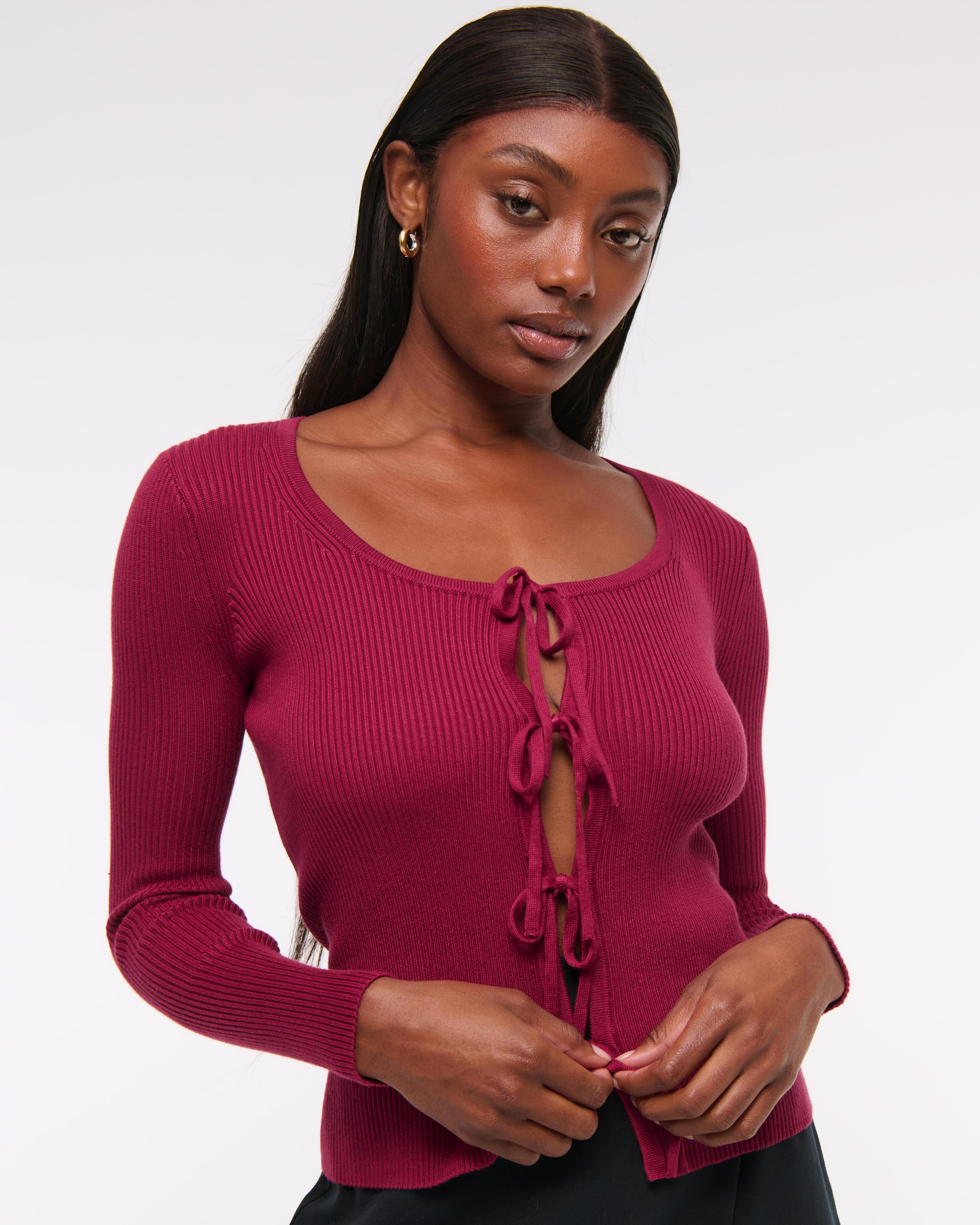 Slim Ribbed Tie-Front Cardigan Product Image