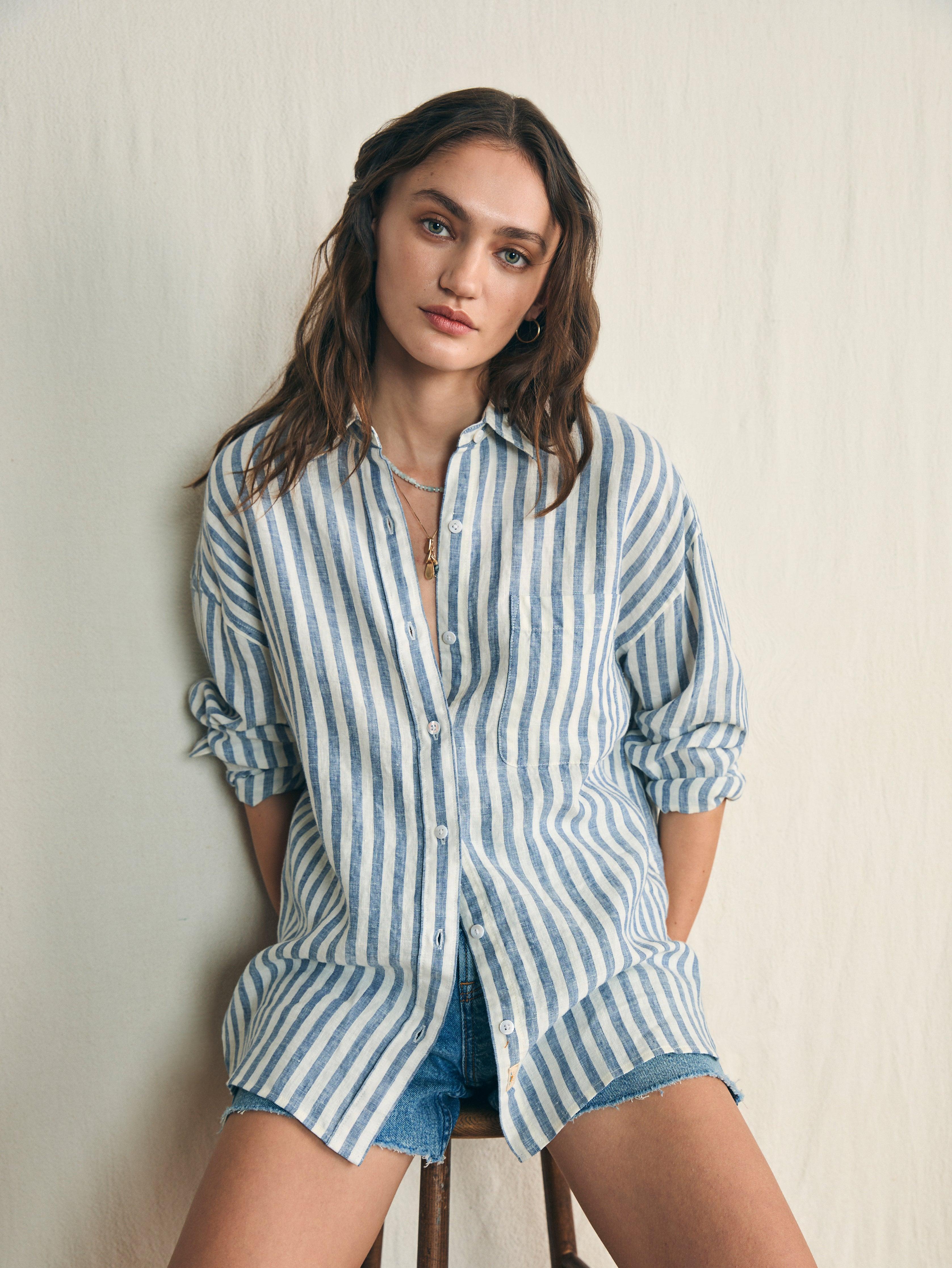 Laguna Linen Relaxed Shirt - Blue Lucy Stripe Female Product Image