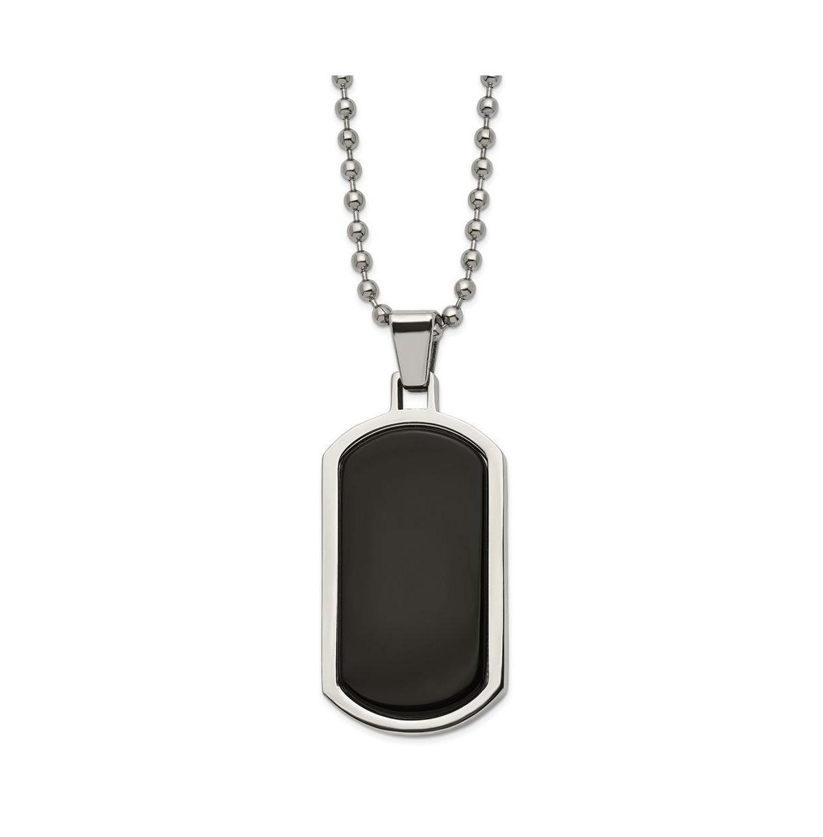 Mens Stainless Steel Black Agate Inlay Dog Tag Necklace Product Image