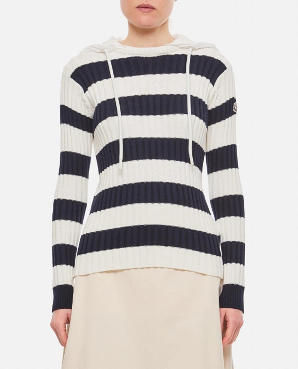 MONCLER Striped Hooded Sweater In White Product Image