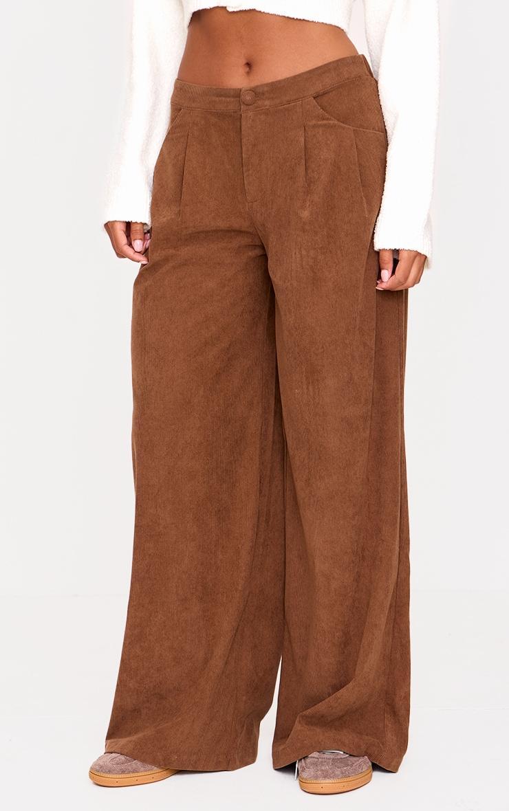 Chocolate Cord Pleated Wide Leg Pants Product Image