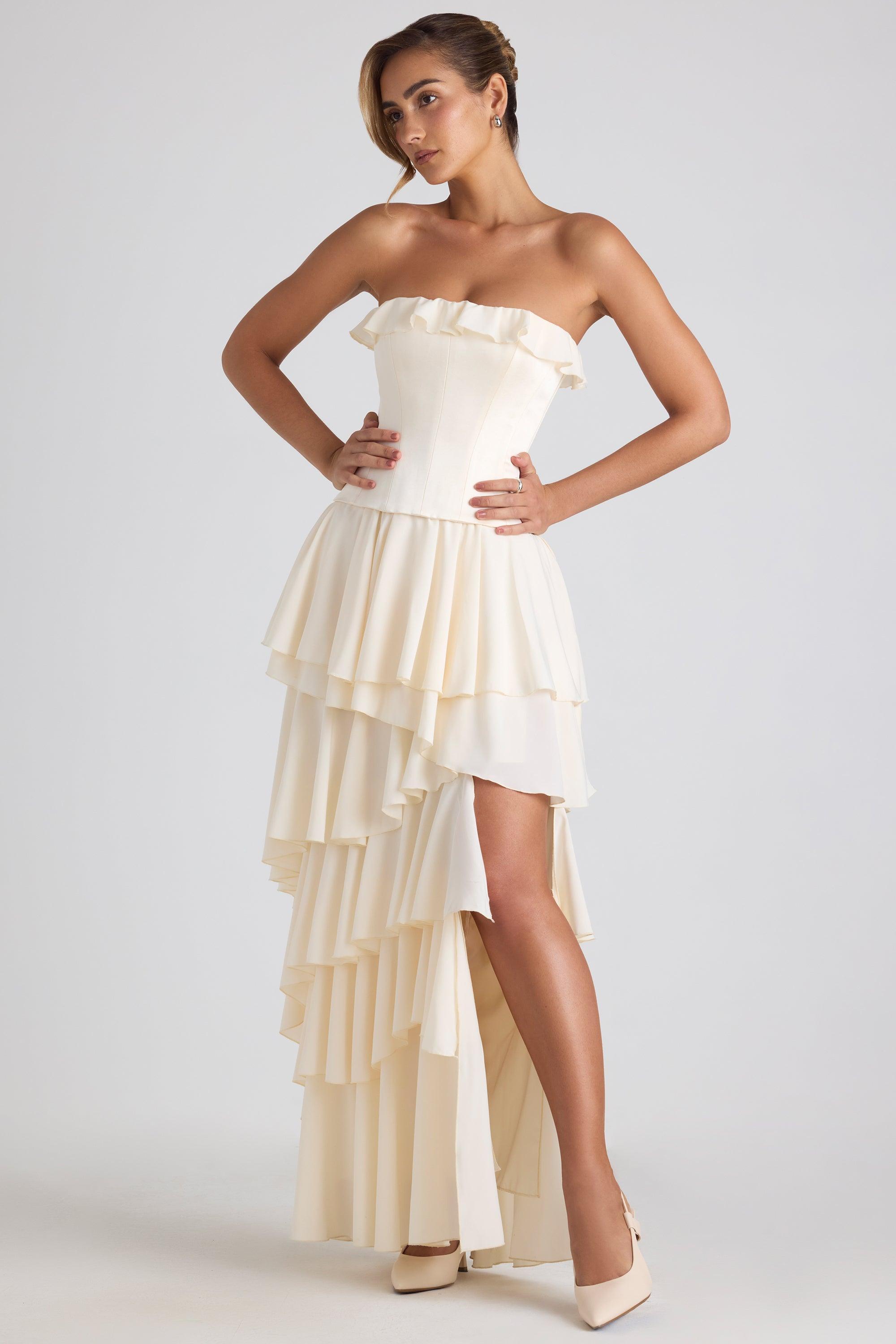 Tiered Corset Gown in Ivory Product Image