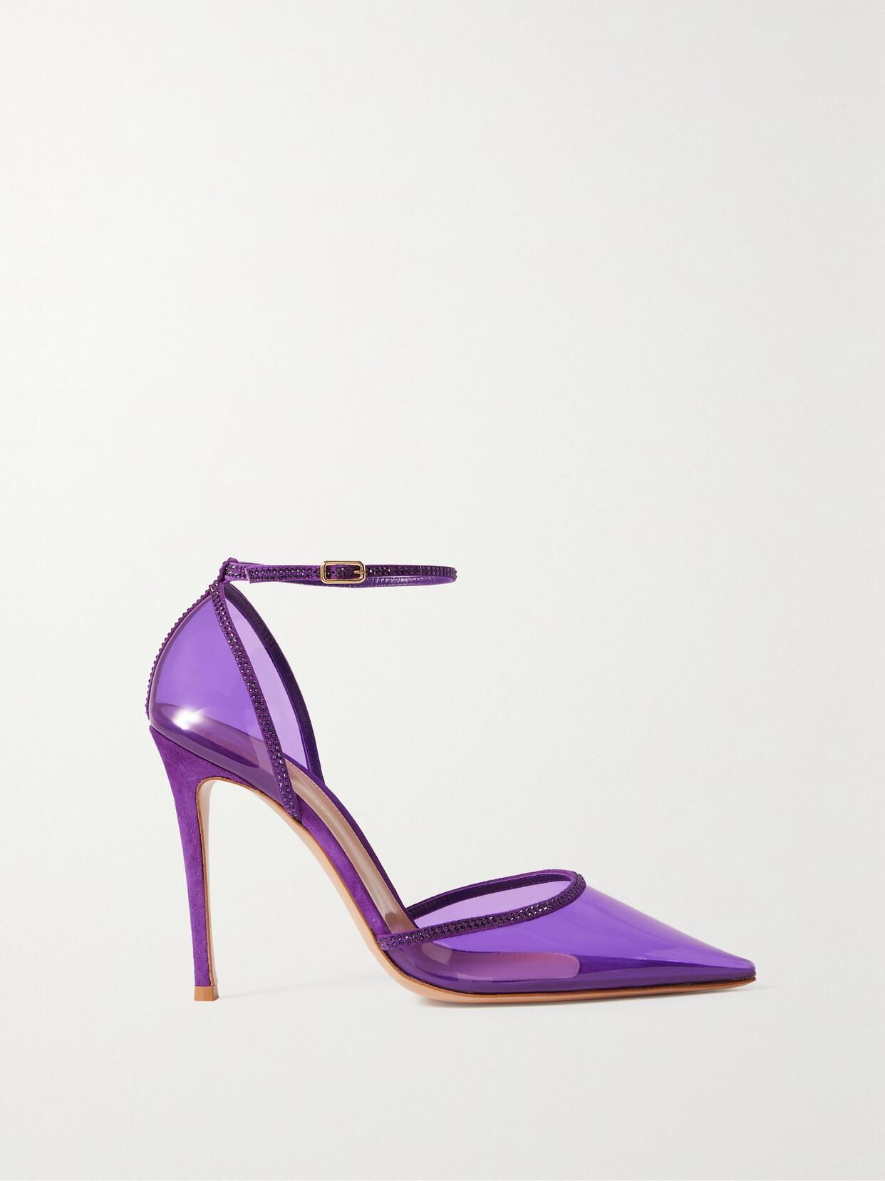 GIANVITO ROSSI 105 Crystal-embellished Suede-trimmed Pvc Pumps In Purple Product Image