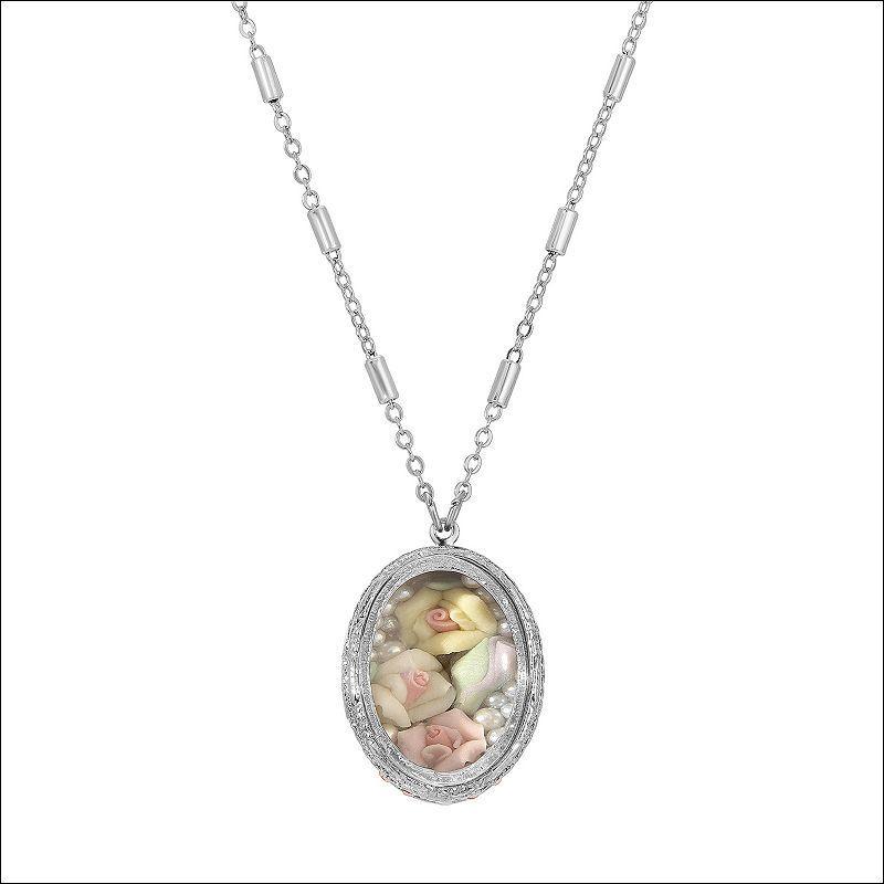 1928 Silver-Tone Floral Pendant Necklace, Womens, Pink Product Image