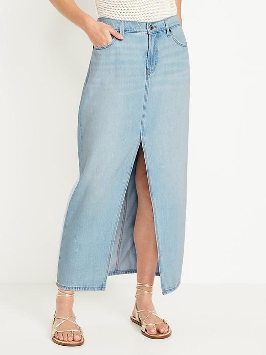 Mid-Rise Jean Maxi Skirt Product Image