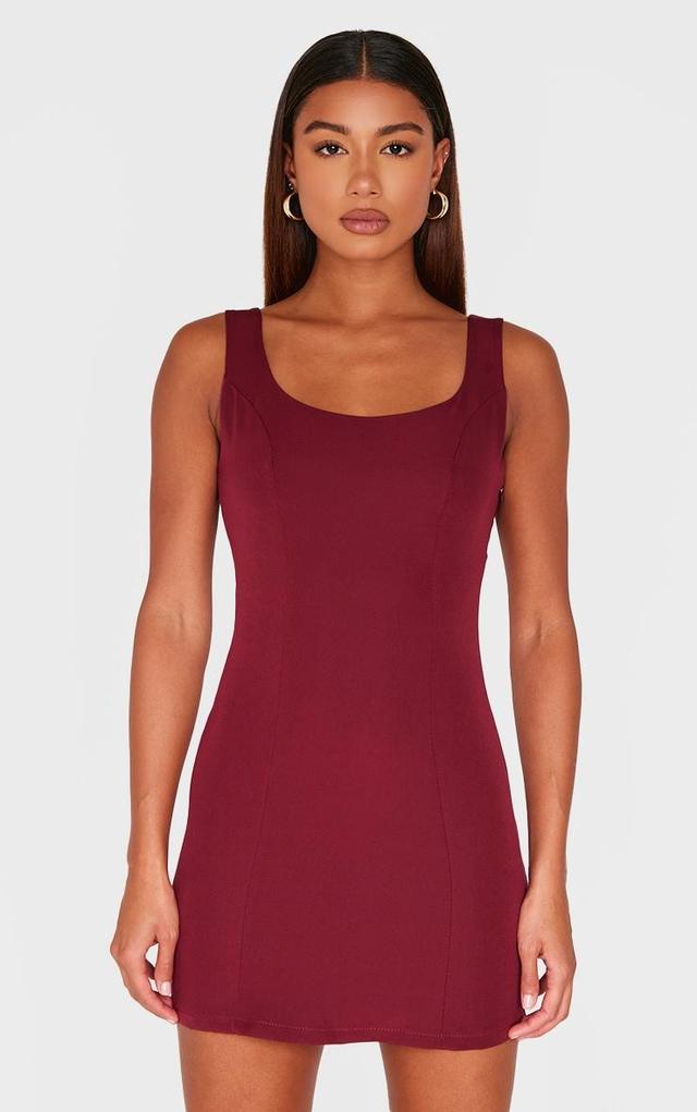  Burgundy Woven Back Bow Detail Mini Dress Product Image