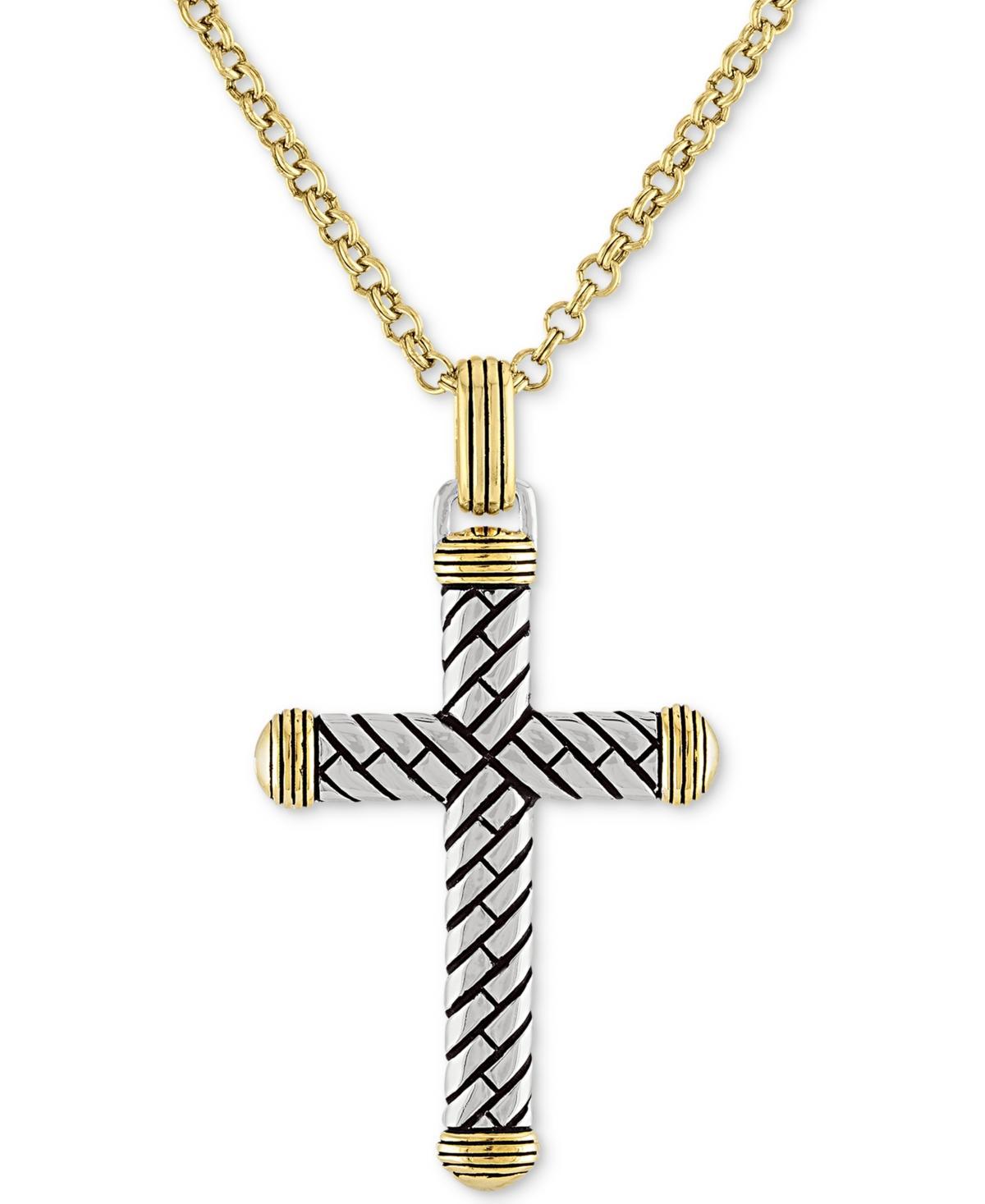 Esquire Mens Jewelry Textured Cross 22 Pendant Necklace in 14k Gold Over Sterling Silver, Created for Macys Product Image