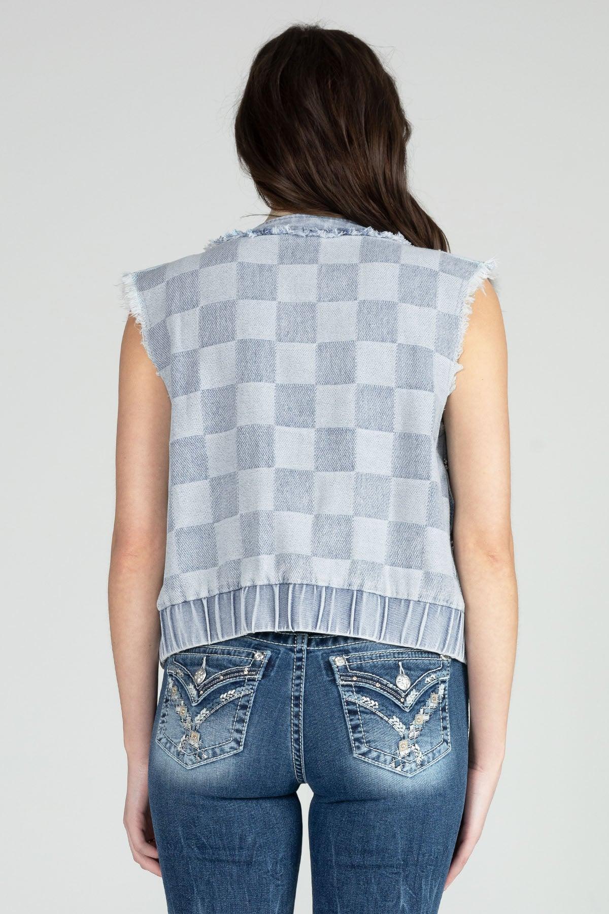 Checkered Denim Vest Product Image