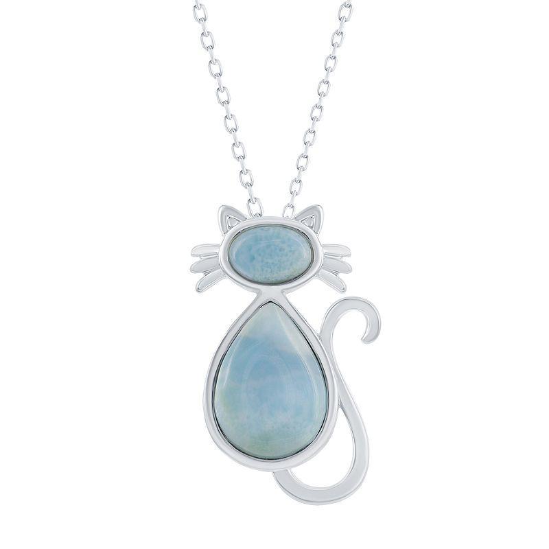 Sterling Silver Larimar Cat Pendant Necklace, Womens Blue Product Image