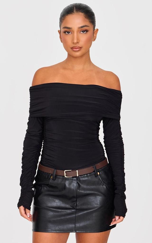 Petite Black Double Slinky Bardot Long Sleeve Top Product Image