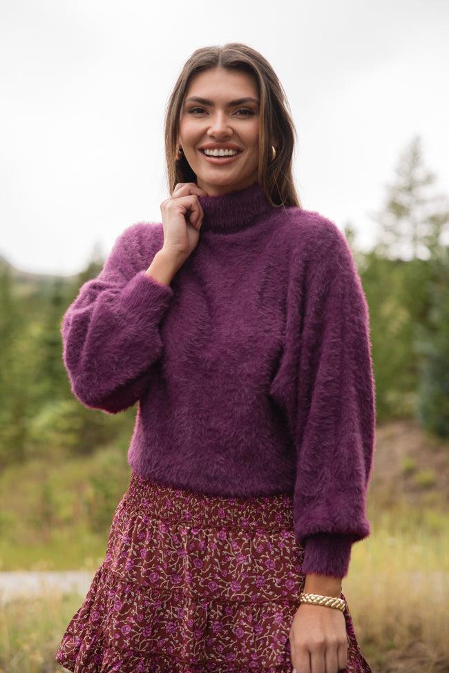 Beyond Me Plum Fuzzy Turtleneck Sweater Product Image