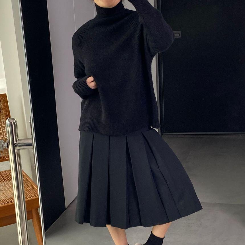 Turtleneck Plain Oversized Sweater Product Image