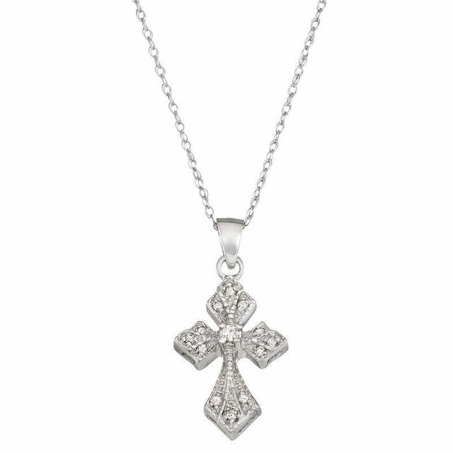 10k White Gold 1/10 Carat T.W. Diamond Cross Necklace, Womens Product Image