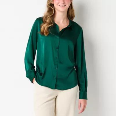 by&by Juniors Womens Long Sleeve Regular Fit Button-Down Shirt Product Image