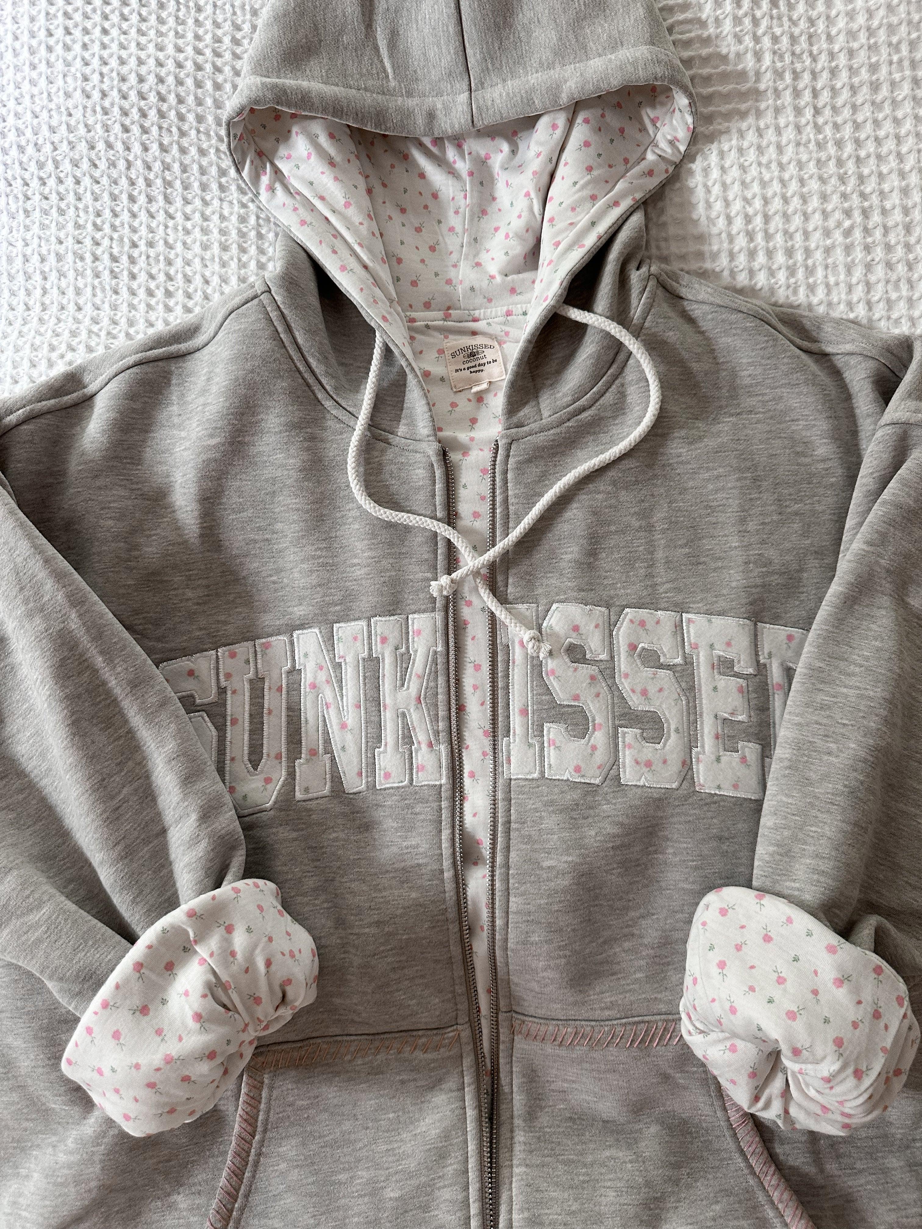 Afternoon Grey Roses Sunkissedcoconut Full Zip Hoodie Product Image