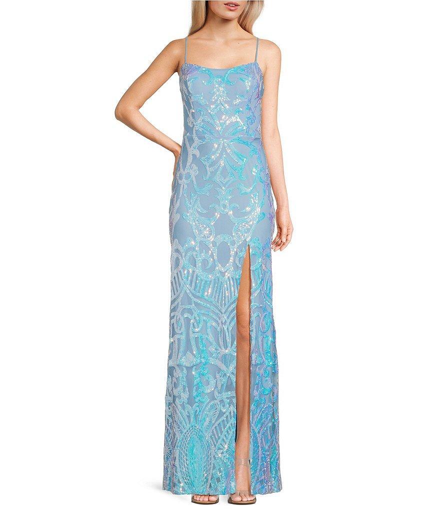 Blondie Nites Straight Neck Sequin Pattern Long Gown product image