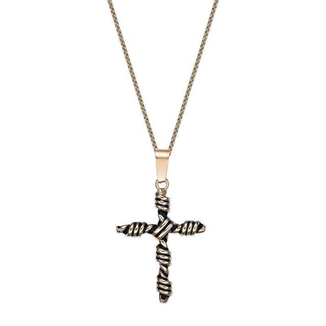 Mens LYNX Gold Tone & Black Ion-Plated Stainless Steel Cross Pendant Necklace Two Tone Product Image