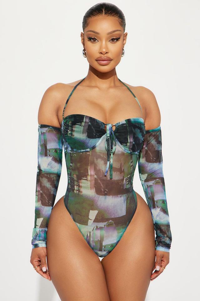 Life Of The Party Mesh Bodysuit - Green/combo Product Image