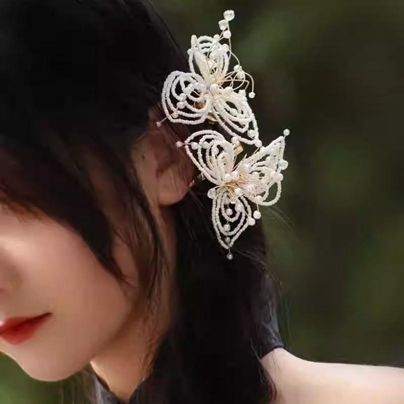 Butterfly Faux Pearl Alloy Headband / Hair Clip / Set Product Image