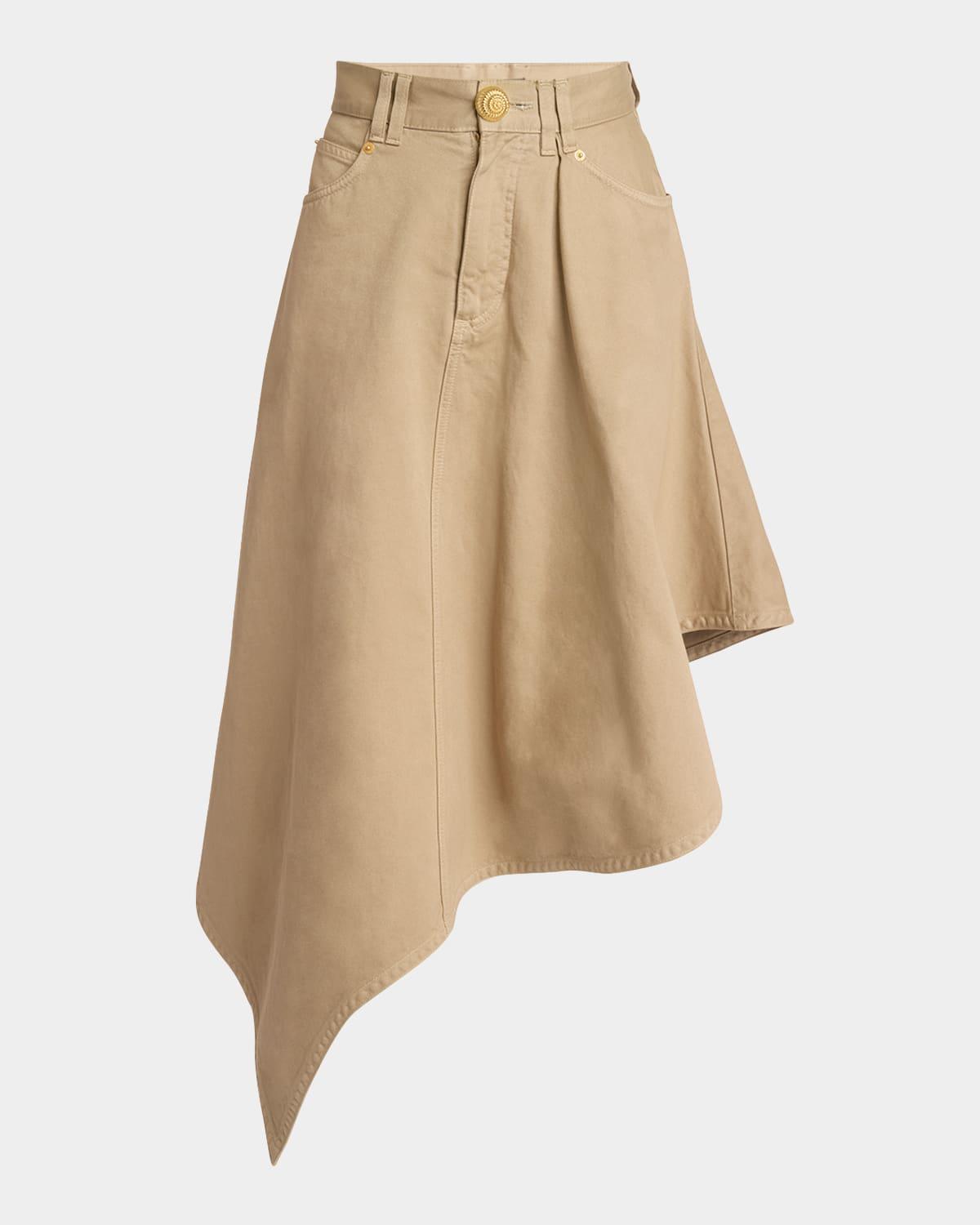 BALMAIN Beige Asymmetrical Pleated Midi Skirt In Neutrals Product Image