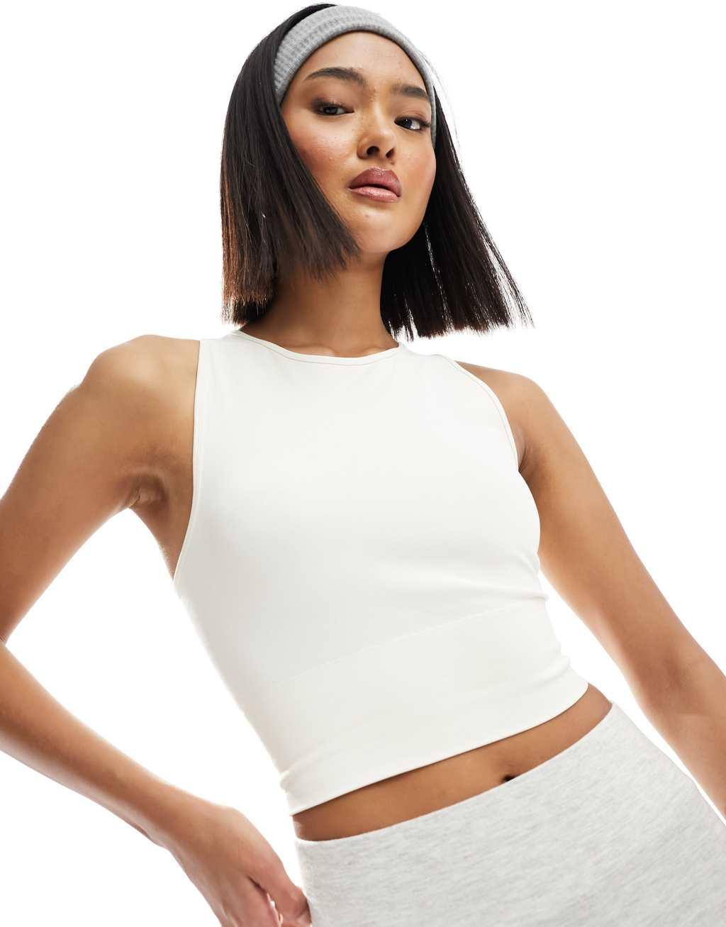 Miss Selfridge seamless racer top in cream Product Image