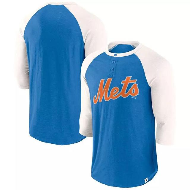 Fanatics Mens Royal New York Mets Historical Win 3/4-Sleeve Henley T-Shirt - Royal, Cream Product Image